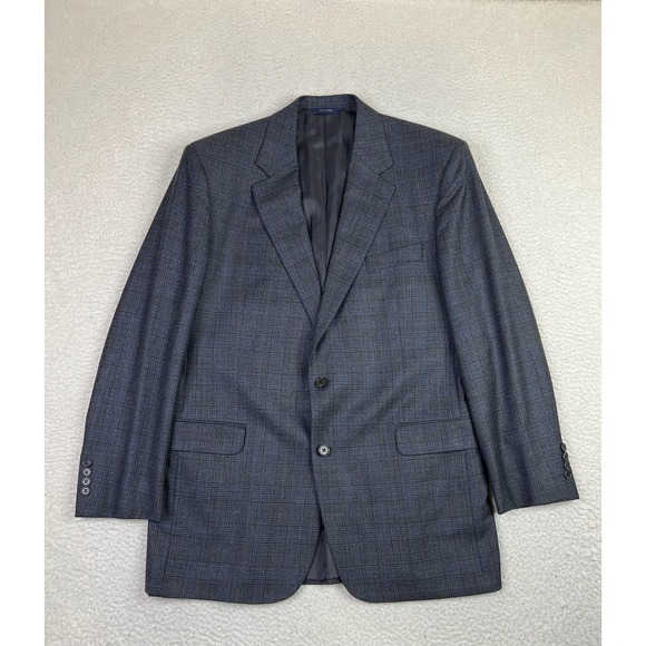 Brooks Brothers Blazer Mens 44L Gray Blue Wool 1818 Madison Check Two Button